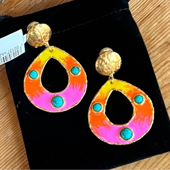 🌺🎉HP🎉🌺 NWT Sylvia Toledano Thalita Turquoise Hoop Earrings - Picture 2 of 15